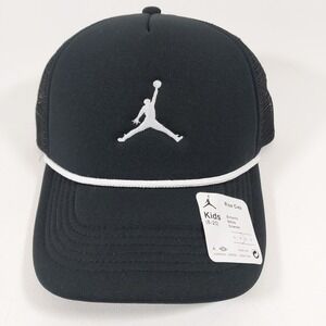 Nike Air Jordan Hat Jumpman Youth 8-20 Strap Back Rise Cap - Black/White